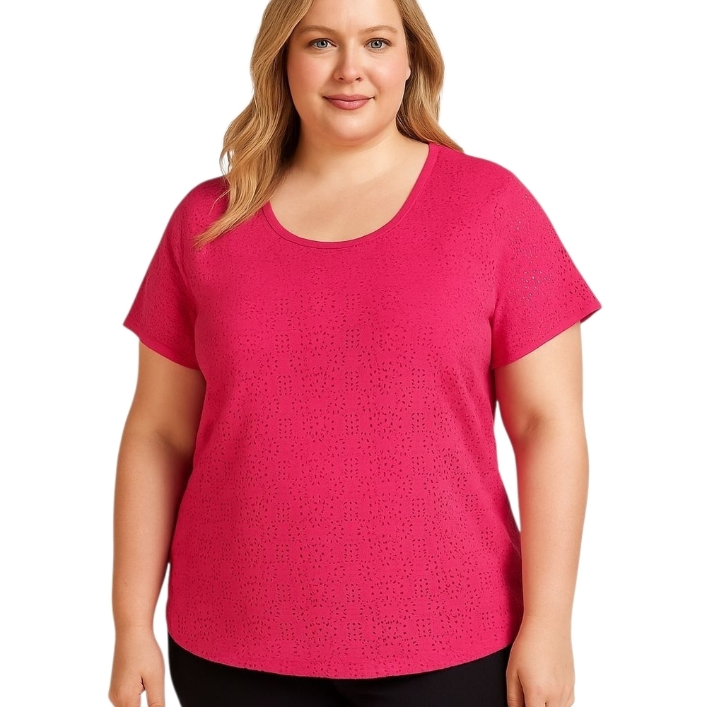 Leo & Nicole Pink Lace Lined Pullover Round Neck Short Sleeve Blouse Size XL